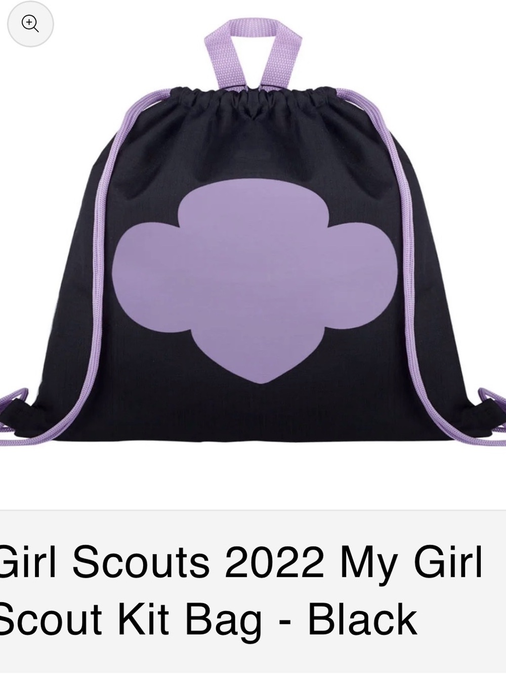Black Drawstring Backpack with Lavender Emblem and Straps
